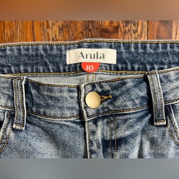 ARULA High Rise Kick Flare Cropped Jean with Raw Hem in Medium Wash Size 10 - Picture 9 of 11